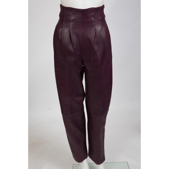 Brigid Brock 80s Aubergine Leather Pant Suit sz 2 - Picture 5 of 10
